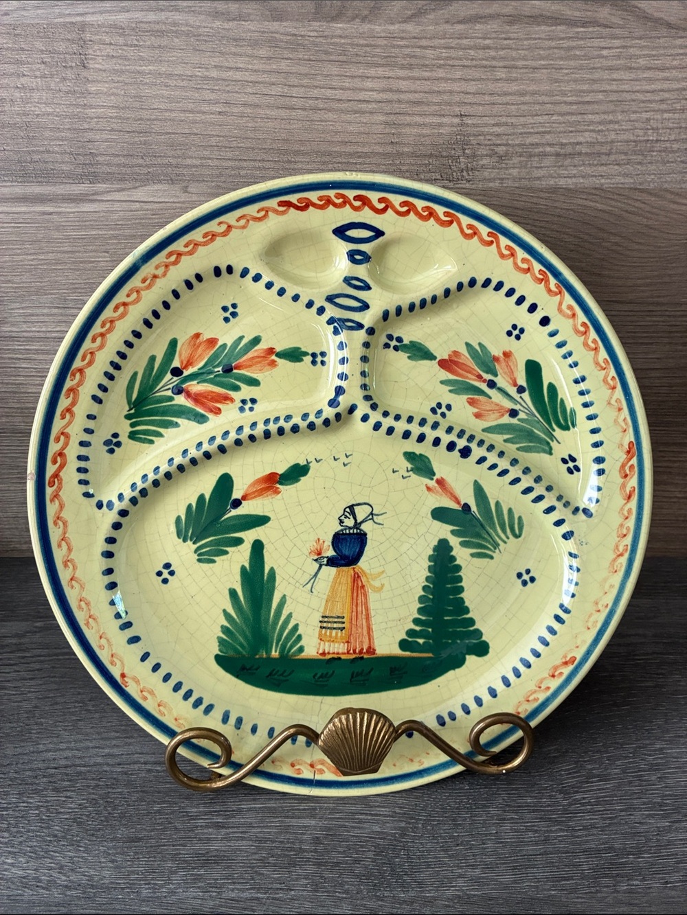 HB Henriot Quimper Divided Compartment 11” Plate Hand Painted France